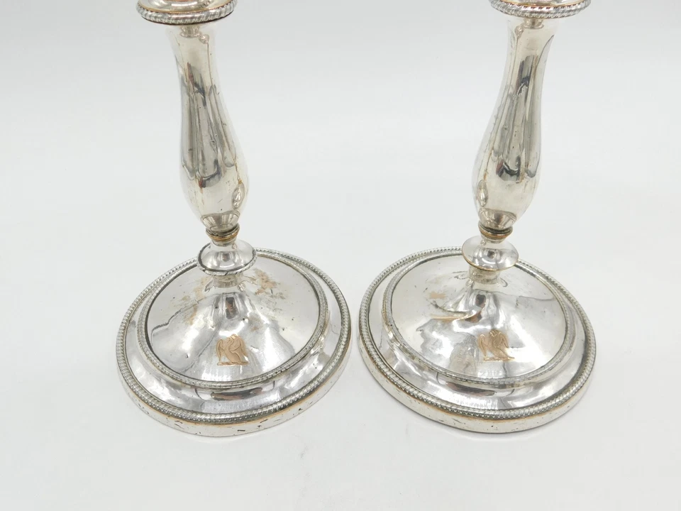 Par de castiçais antigos folheados a prata George III Sheffield c1820 - Imagem 3 de 4