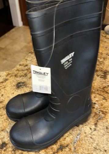 31251 Rubber Fishing Hunting Waterproof PVC Work Mud MENS BLACK BOOTS STEEL TOE