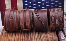 Lot 4pc Punk Cool Vintage Leather Bracelet Wristband Wide Cuff Mens Brown