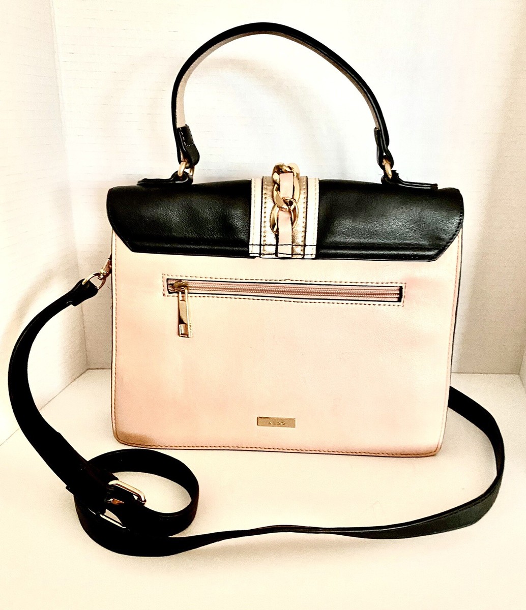 Aldo Black, White And Pink/ Rose Cross Carry Handbag. Used