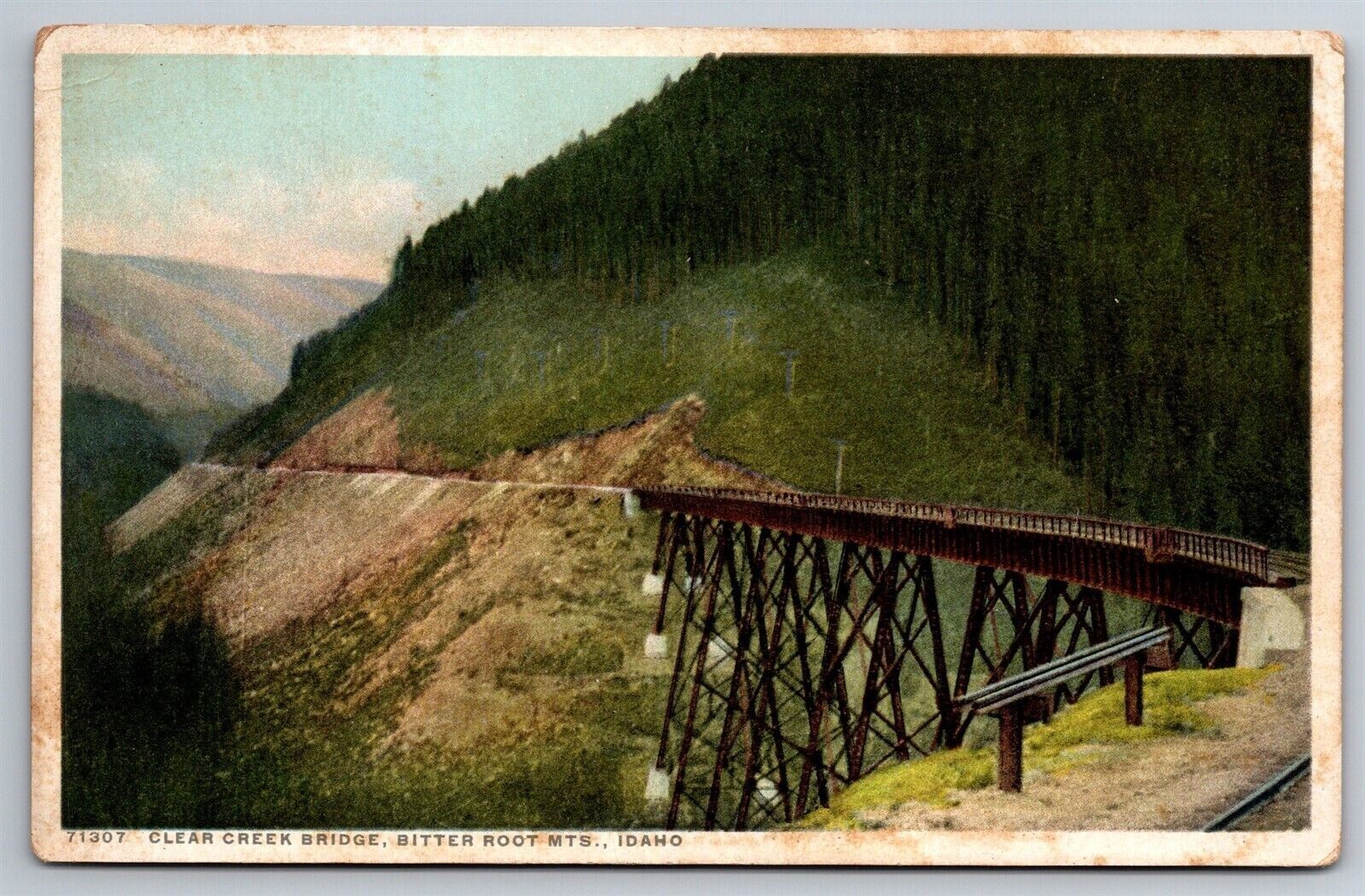 Clear Creek Bridge Train RR Bitter Root Mountains Idaho C1907 Postcard J5