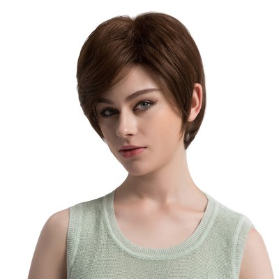 Magideal Women Short Layered 100 Human Hair Wigs Cap Heat
