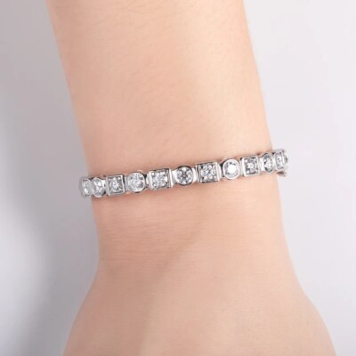 4.5 mm Moisanite Lab Grown Diamond Tennis Bracelet 925 Sterling Silver