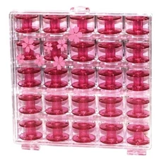 25 Janome Cherry Blossom Pink Bobbins With Storage Case 