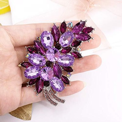 LAXPICOL Vintage Austrian Crystal Flower Brooch – Large Gold Tone Leaf Bouquet Pin For Women