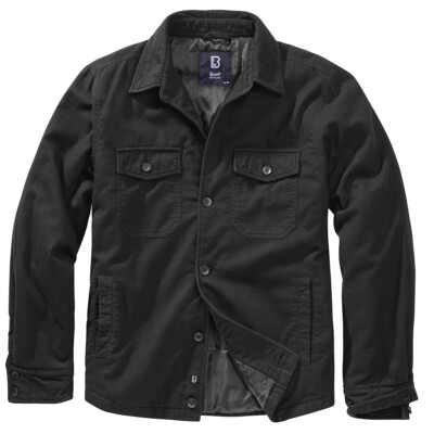 Brandit Lumber Jacket Mens Padded Flannel Coat Check Shirt Warm Casual Black
