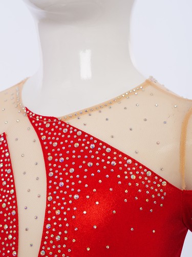 Kinder Mädchen Tanzkleidung Sportliche Bodysuit Rhythmisch Leotard Sheer Mesh - Bild 15 von 75