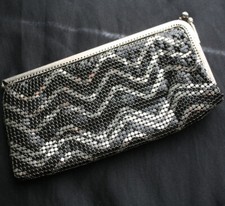 Vintage Metal Mesh Silver Stripe on Black Eyeglass Case 80s