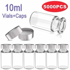 5000x 10mL Headspace Clear Glass Vials 20mm Aluminum Crimp Top Caps Flat Bottom
