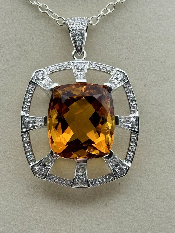 Huge Natural Citrine Gemstone Pendant With Rhodium Plated Sterling Silver - Image 4 of 4