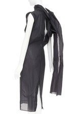 PRADA 2023 black RE-Nylon crinkle scarf rosette dipped back draped dress IT38 XS