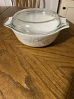 Pyrex Vintage Casserole Dish Blue Iris Pattern  W Lid 9 1/2 “ made in England