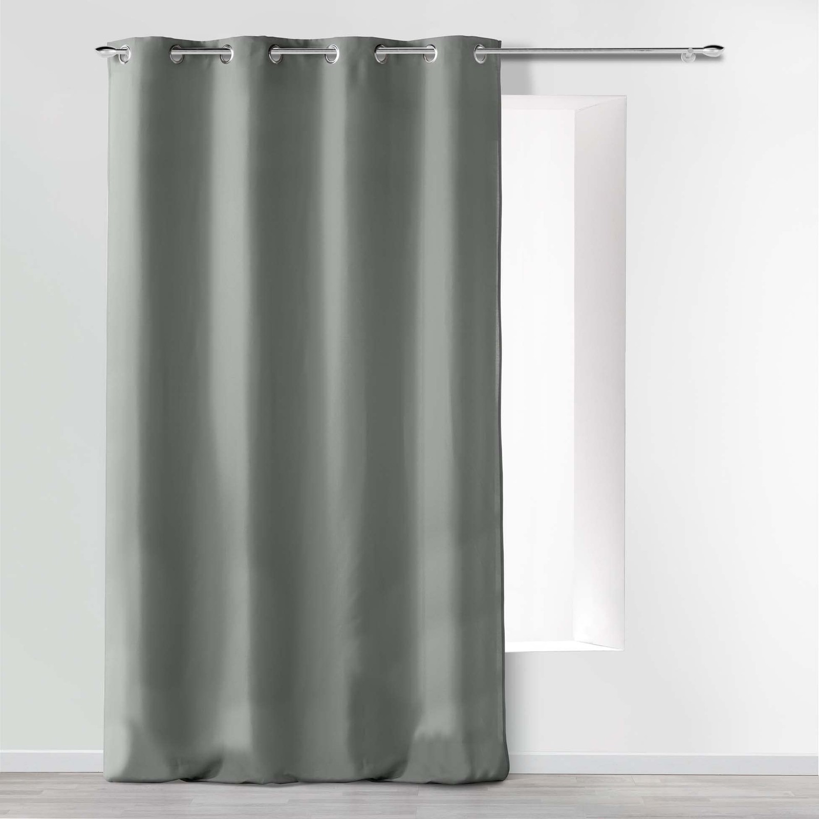 Rideau gris en microfibre 140x280 cm Absolu à oeillets pour salon