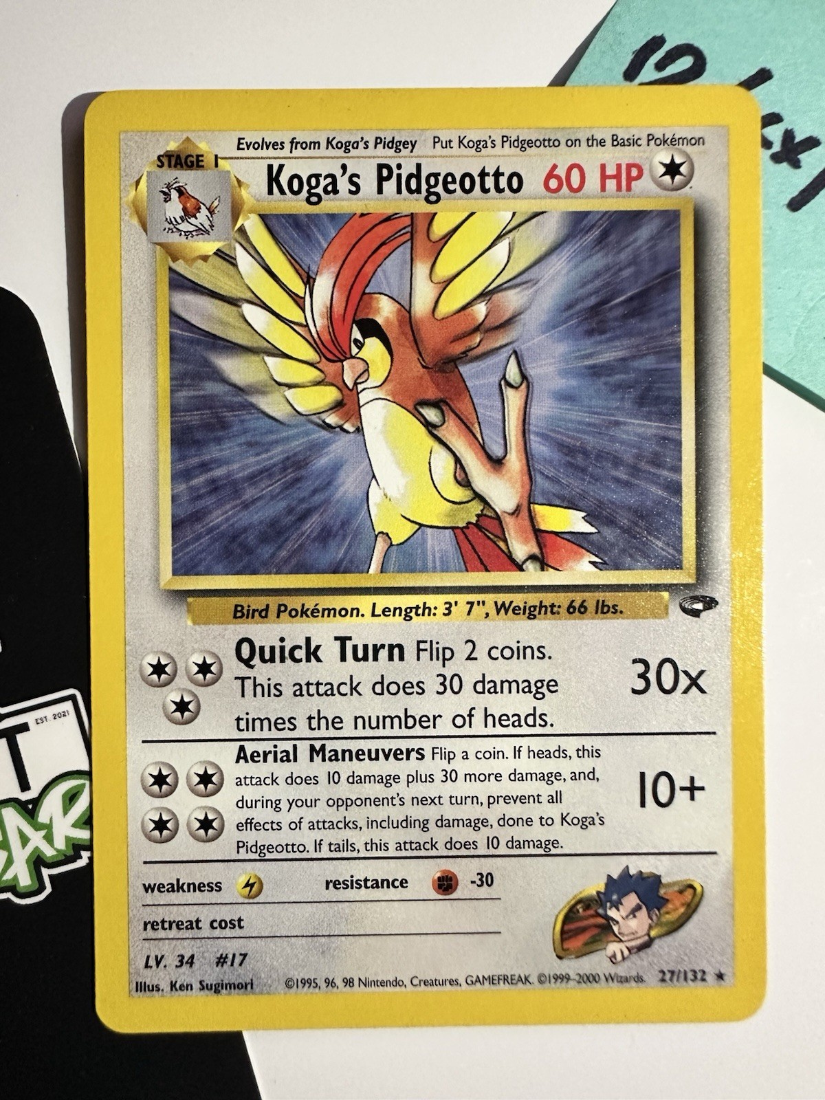Koga's Pidgeotto 27/132, Gym Challenge, Pokemon TCG, Unlimited 2000, WOTC, NM