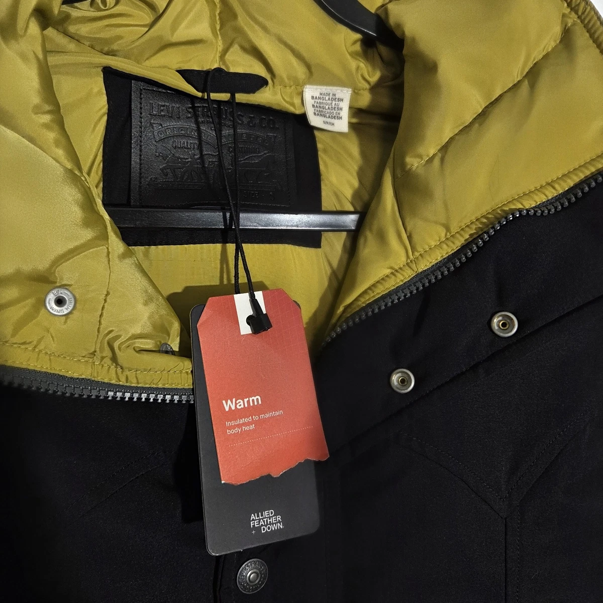 NWT MENS LEVI'S PUFFER JACKET COAT Small Allied Feather Down Black