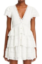 LoveShackFancy Womens Binselle Flutter Sleeve Mini Dress 10 True White NWT $395