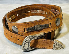 VTG Billy Belts Calif Western Leather Belt Silver Brass Conchos Size 36 USA 1993