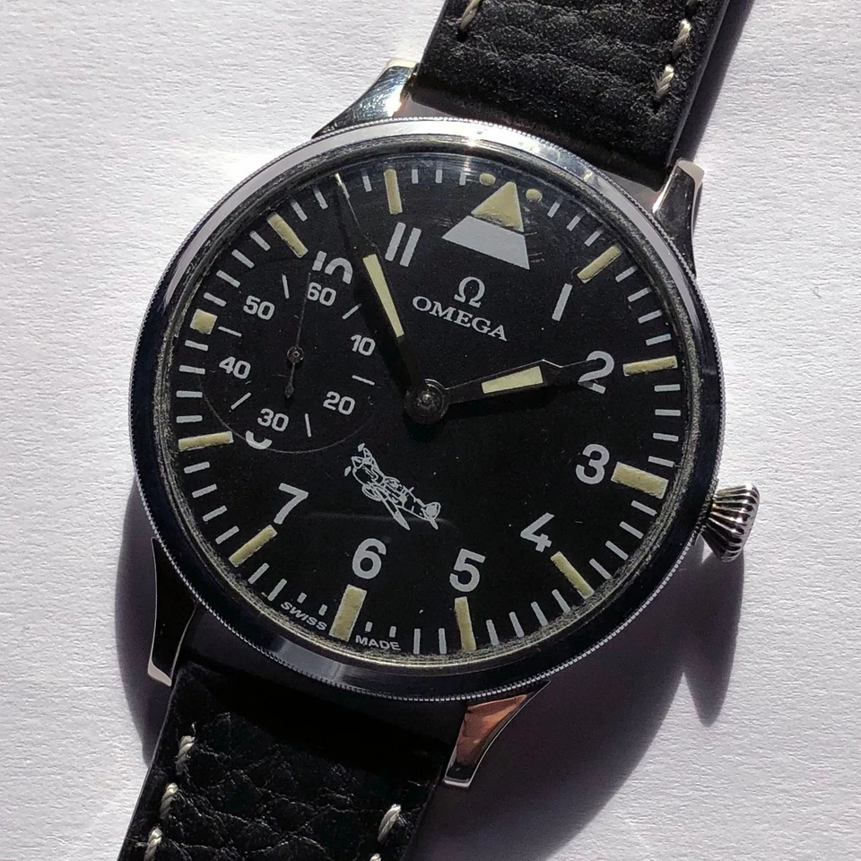 Reloj Pulsera Raro Grande Suizo Mecánico Para Hombres Militar Matrimonio OMEGA Pilotos Segunda Guerra Mundial Foto 3 de 4