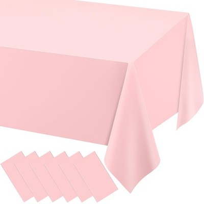 WNINK 6 Pack Plastic Light Pink Tablecloths for Parties Disposable Table Covers