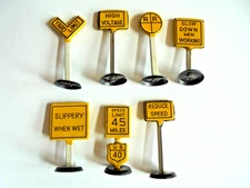 Set of 7 Vintage Small Tin Toy Road Signs - Approx. HO Railroad Size