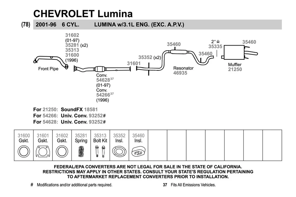 For Chevy Monte Carlo 95-99 Walker Aluminized Steel Round Resonator Assembly Foto 4 de 4