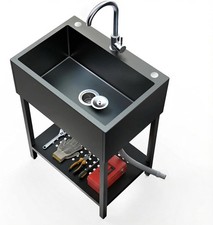 Freestanding Black Utility Sink for Garage, Stainless Steel Laundry Sink