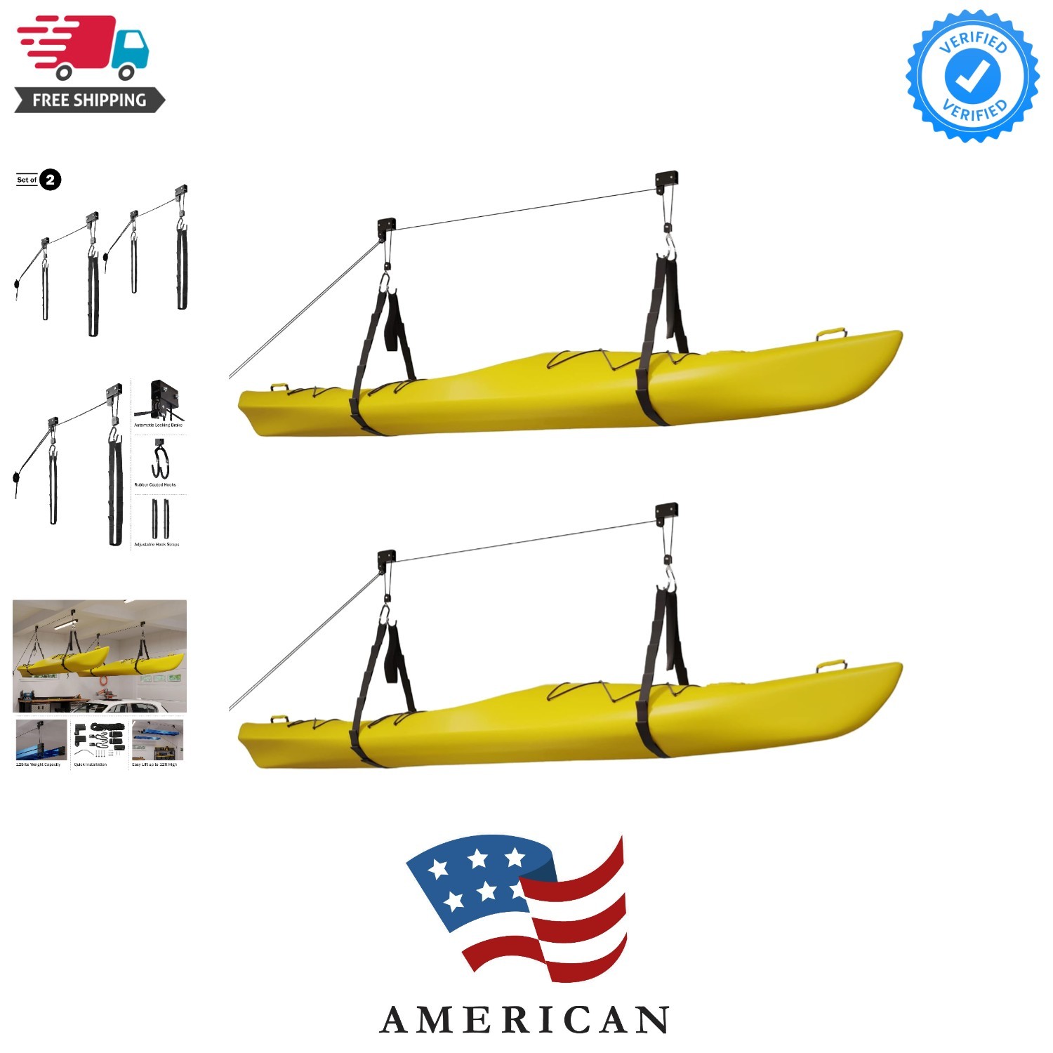 Hoist 2-pack Quality Garage Storage Canoe Lift With 125 Lb C