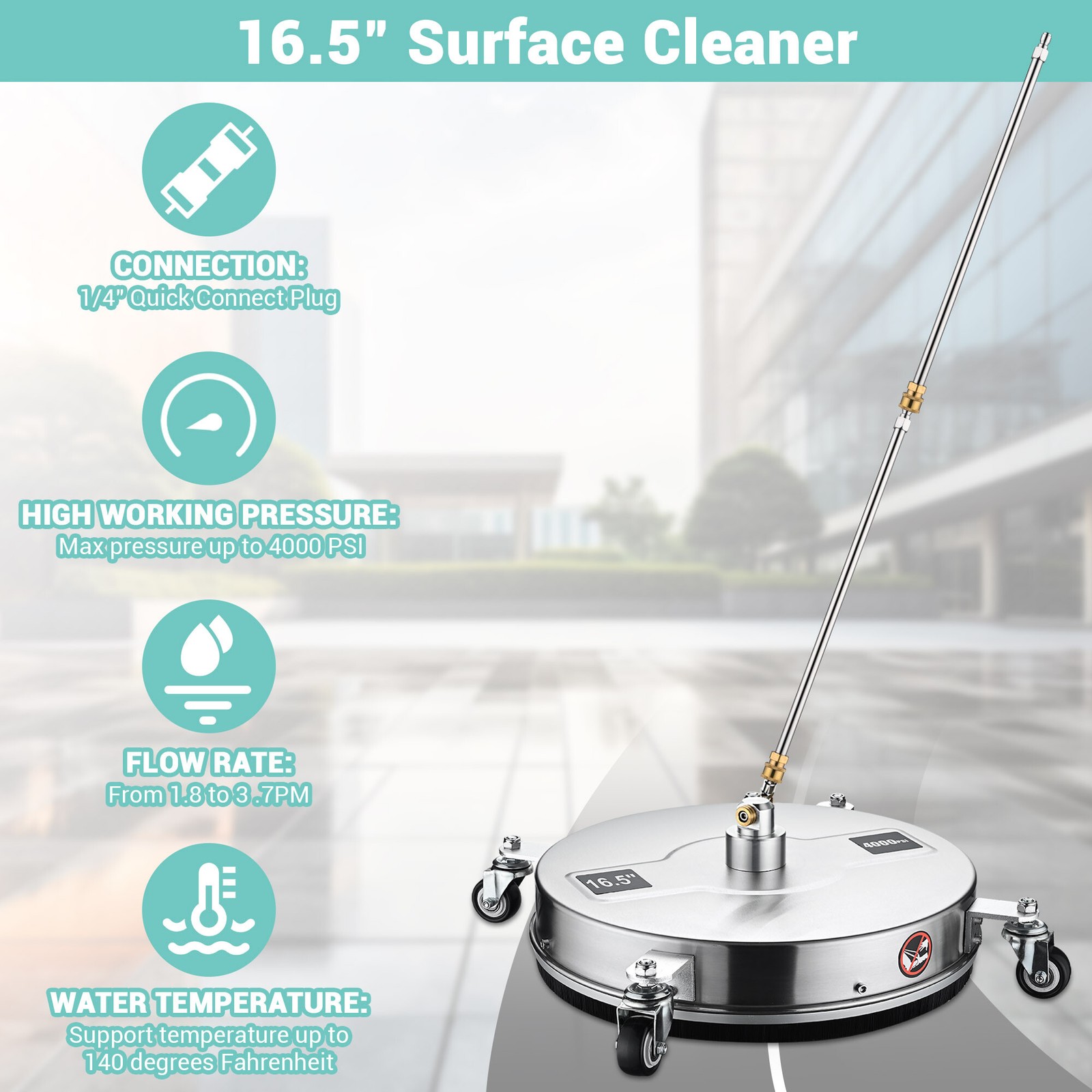 Xcceries 16.5" Stainless Steel Surface Cleaner Attachment Pressure Washer Wheel