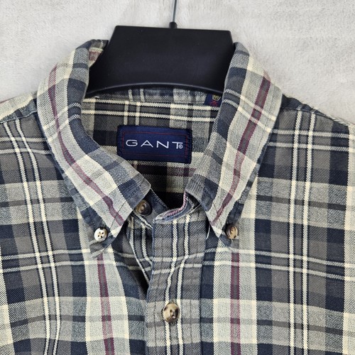 Camisa para hombre Gant Chelsea sarga gris a cuadros manga larga abotonada talla grande - Imagen 2 de 13