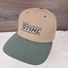 Team Stihl Chainsaw Hat Snapback Adjustable Mens Green Beige Logo Baseball cap