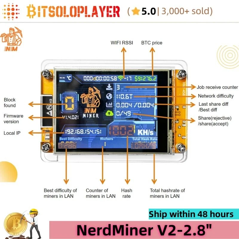 NMMiner Upgraded NerdMiner V2 2.8" Display BTC Solo Miner Bitcoin Lotto Machine - Image 3 of 4