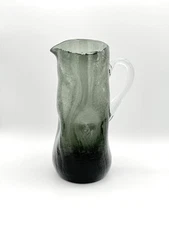 *RARE* Blenko Glass Crackle Dimple - #7018 Charcoal Pitcher, 9"