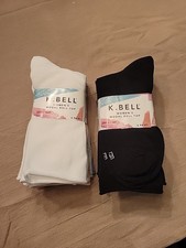 12 Pair K. BELL Women's Modal Roll Top Socks Black/Multicolor Size 5.5-10 NEW B5