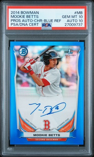 2014 BOWMAN CHROME TRUE BLUE REFRACTOR AUTO #/150 MOOKIE BETTS PSA 10 / 10
