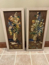 Mid Century Modern Abstract Floral Oil Painting- 2 Decorative Wall Panels