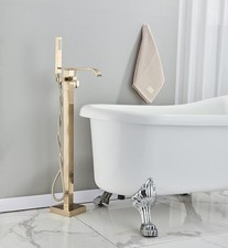 Freestanding Bathtub Faucet Brushed Gold Floor Mount Waterfall Tub