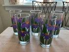 5 Vintage Anchor Hocking Nina Purple Floral Tumblers 1983