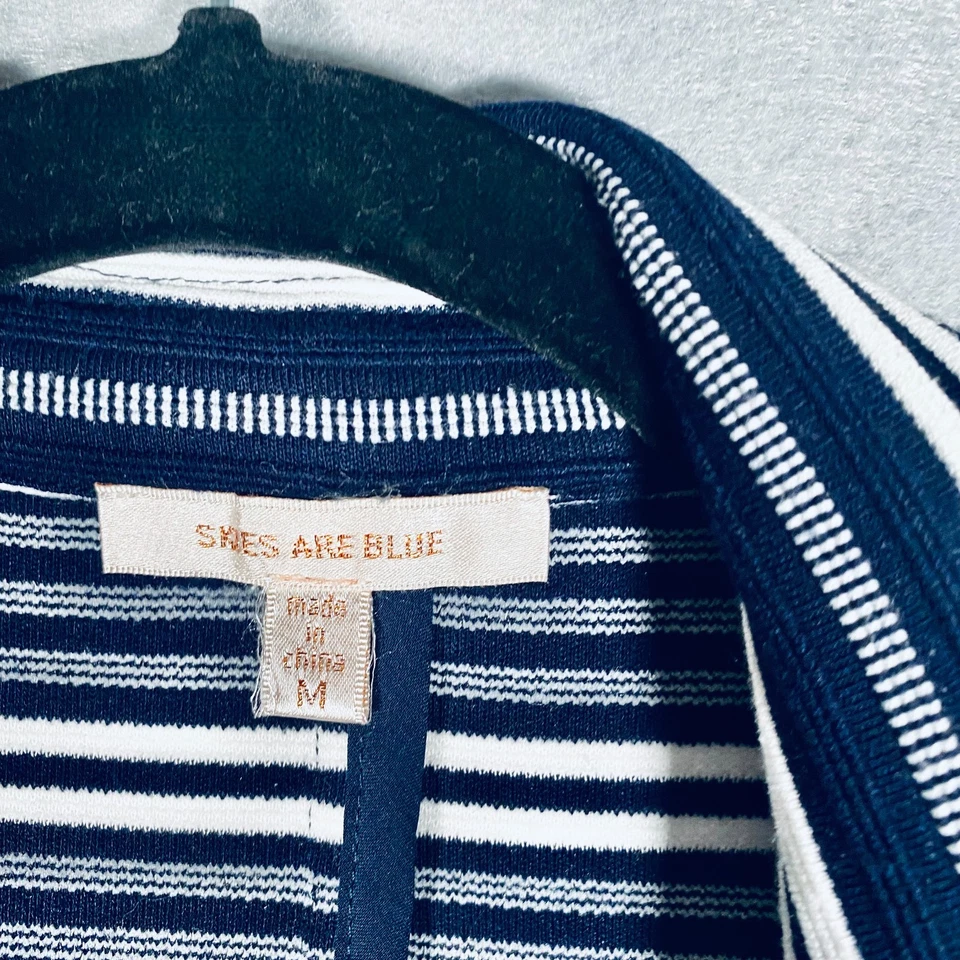 Blazer Skies Are Azul Mujer M Azul Rayas Manga 3/4 Chaqueta Abierta Costal Foto 4 de 4