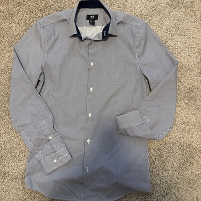 NWOT Mens H&M Button Up Striped Shirt Size Small Slim Fit