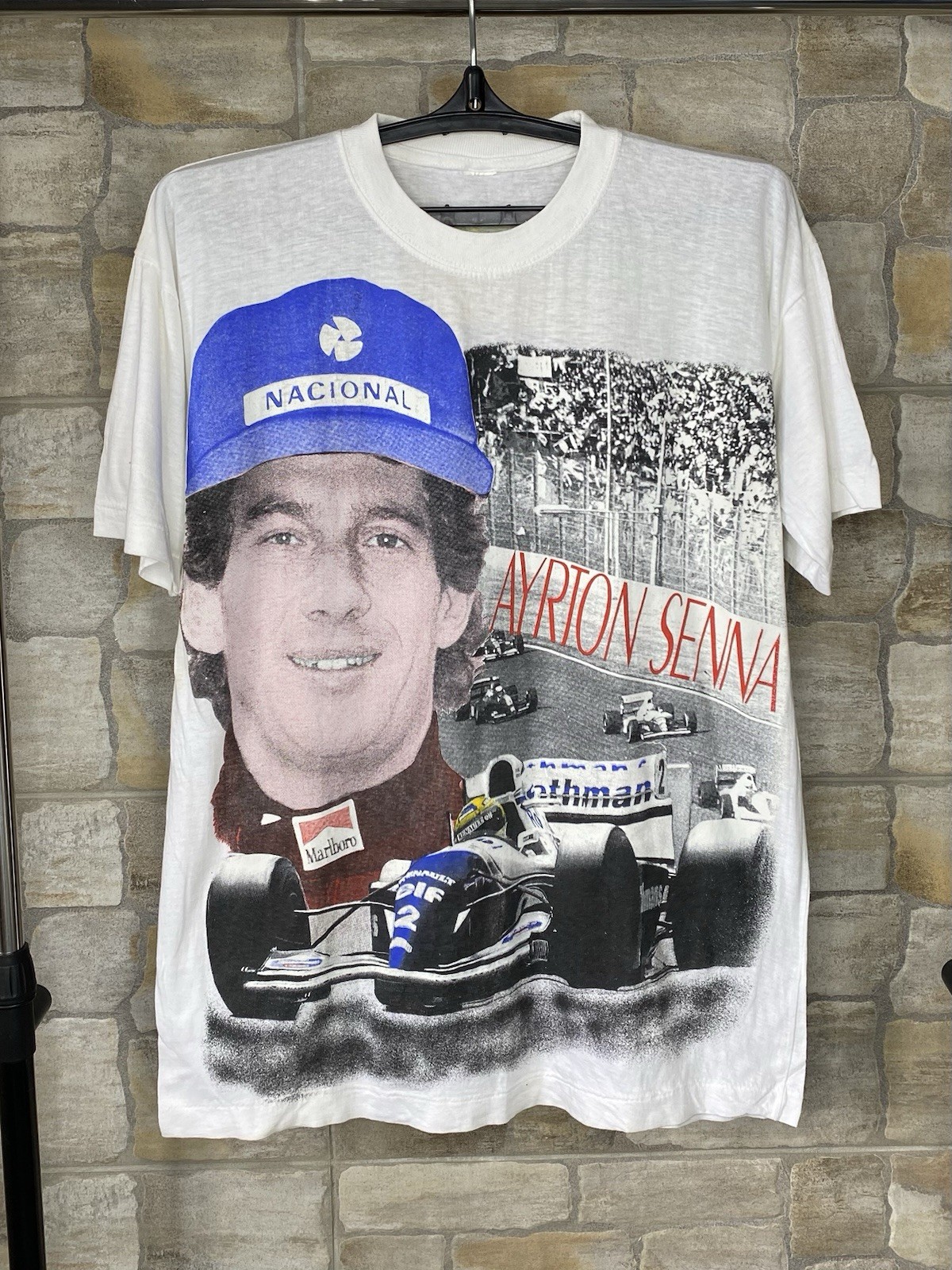 Vintage 90s Ayrton Senna Formula 1 Racing T Shirt Adult Medium Marlboro Rothmans