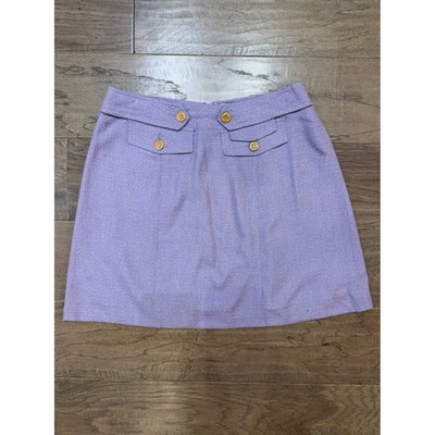 Vintage Alberto Makali Sport Lavender Tweed Mini Skirt Gold Crest Buttons 10