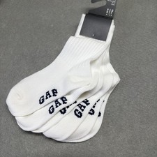 Gap Kids Crew Socks Youth Small White 3 Pairs Ribbed Logo Cotton Pack Everyday