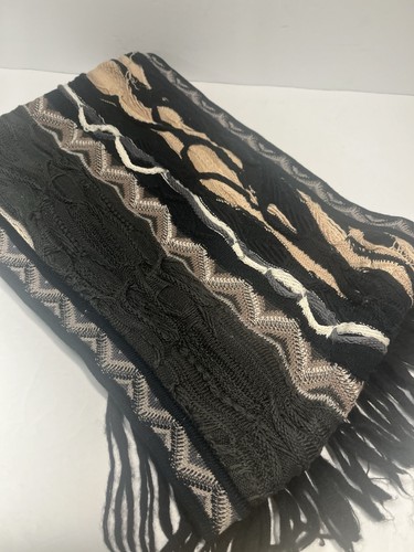 COOGI Australia 100% Cotton Scarf Black Gray 3D Knit Fringe VTG - Picture 5 of 6