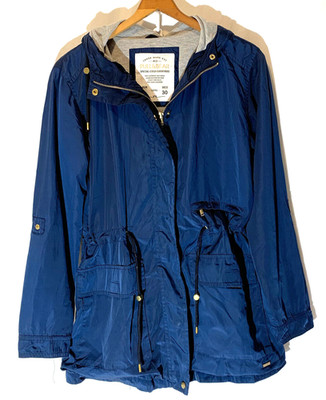 Pull & Bear Women Hooded Lightweight Rain Jacket Size L Blue Lined Made in Spain