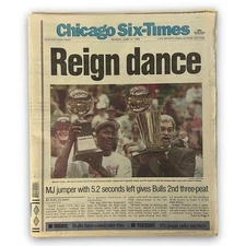 Chicago Sun-Times REIGN DANCE Bulls 2nd Three-Peat June 15th 1998 Newspaper