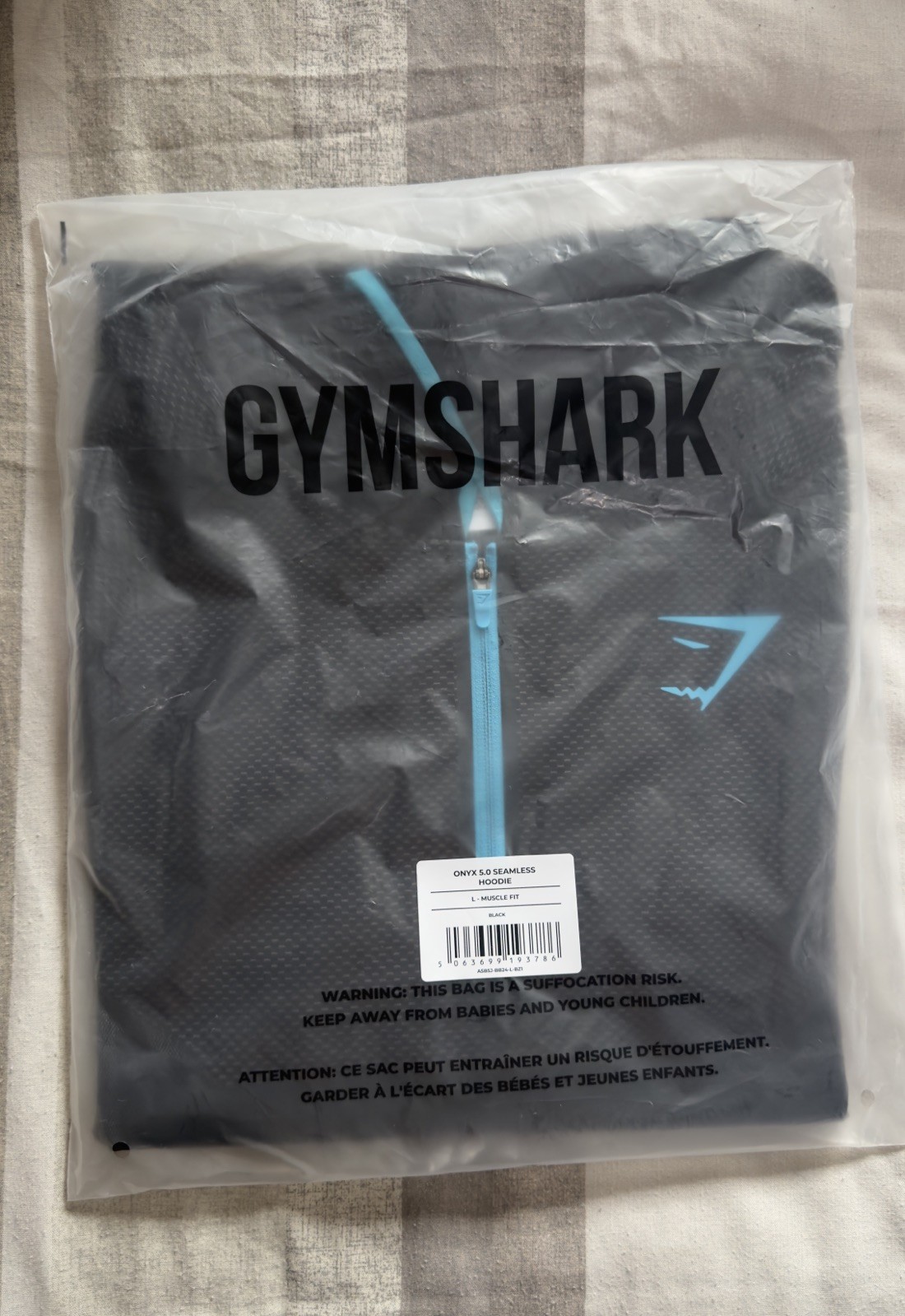 Gymshark Onyx 5.0 Seamless Hoodie Black/Onyx Grey Blue - Size Large  