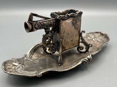 Meriden Quadruple Silver Plate Cigar Cutter Match Safe Holder Tray Works Antique