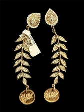 KENNETH JAY LANE Leaf Crystal & Gold Earrings Pierced NWT