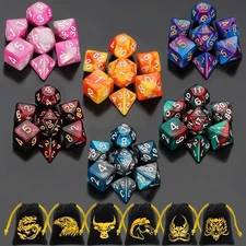 DND Dice Sets - 6 X 7 Polyhedral Dice (42Pcs) with 6 Drawstring Bags for Dungeon