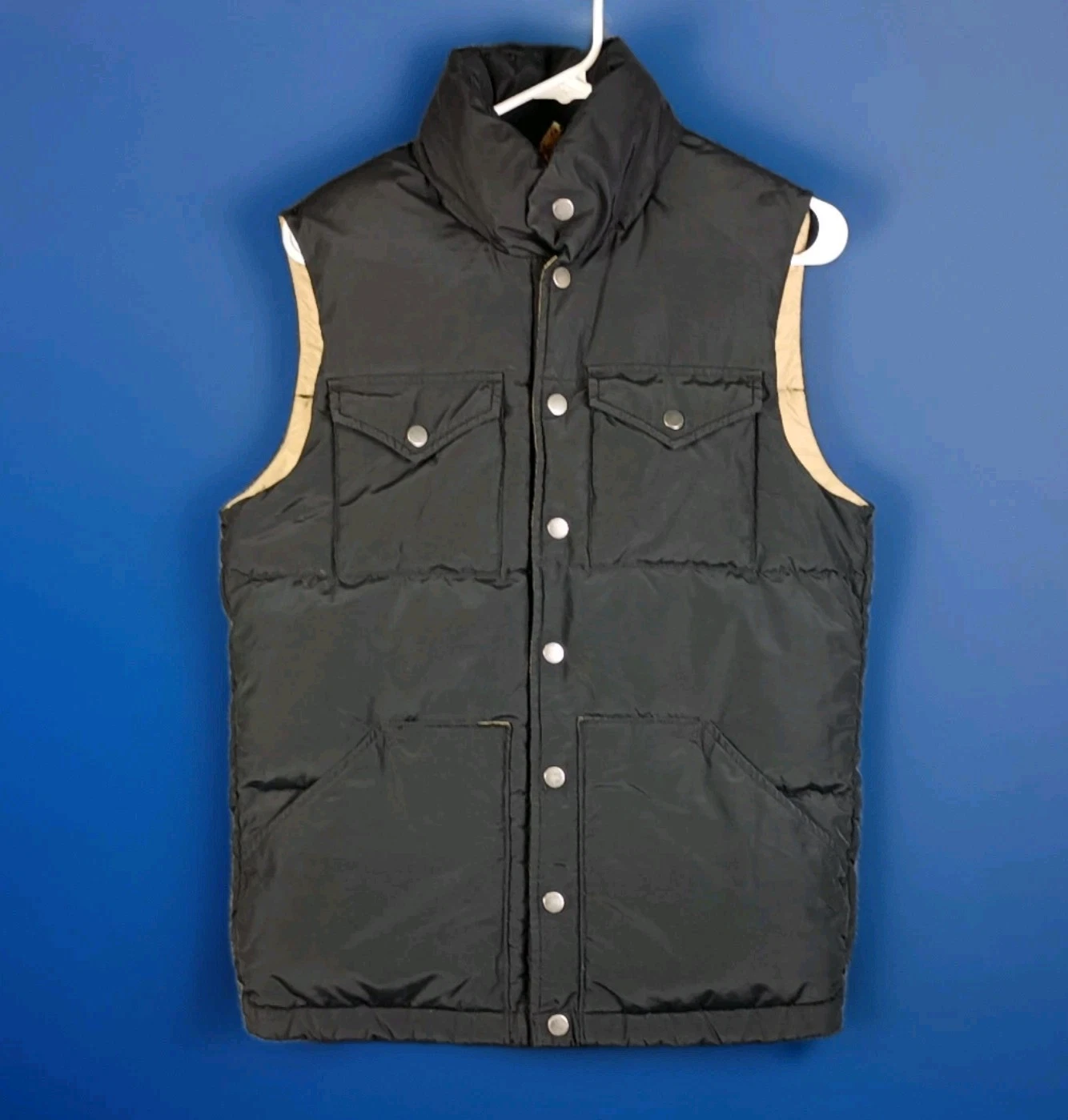 J Crew Down Vest Men XS Black Puffer Quilted Outdoor Preppy Snap Up